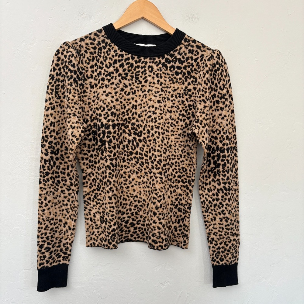 Frame Leopard Sweater Women Size Medium Brown Black Pullover Wool Blend